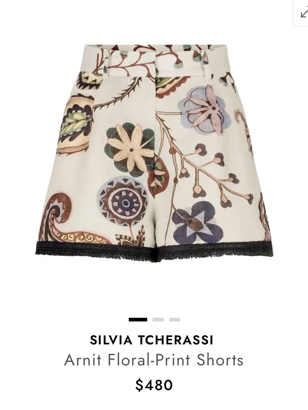 Silvia Tcherassi Cream Floral-Print Shorts with Black Fringe